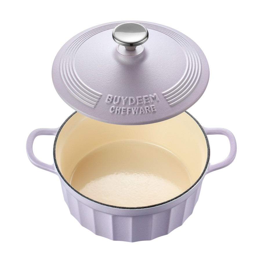 Buydeem CP521 Gusseisen-Emaille-Topf 2,9l Küchengerät Pastell-Lila