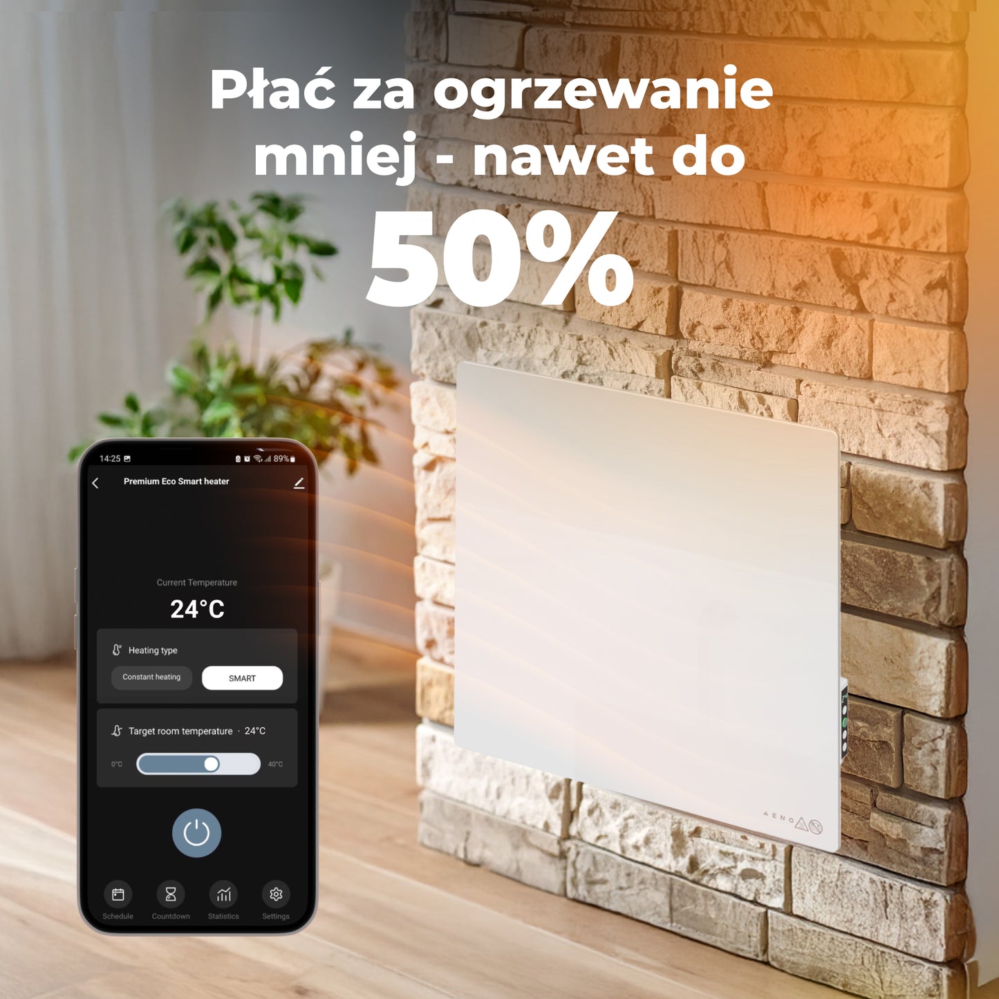 AENO GH11S Quadro Smart 1cm 500W Infrared Electric Heater
