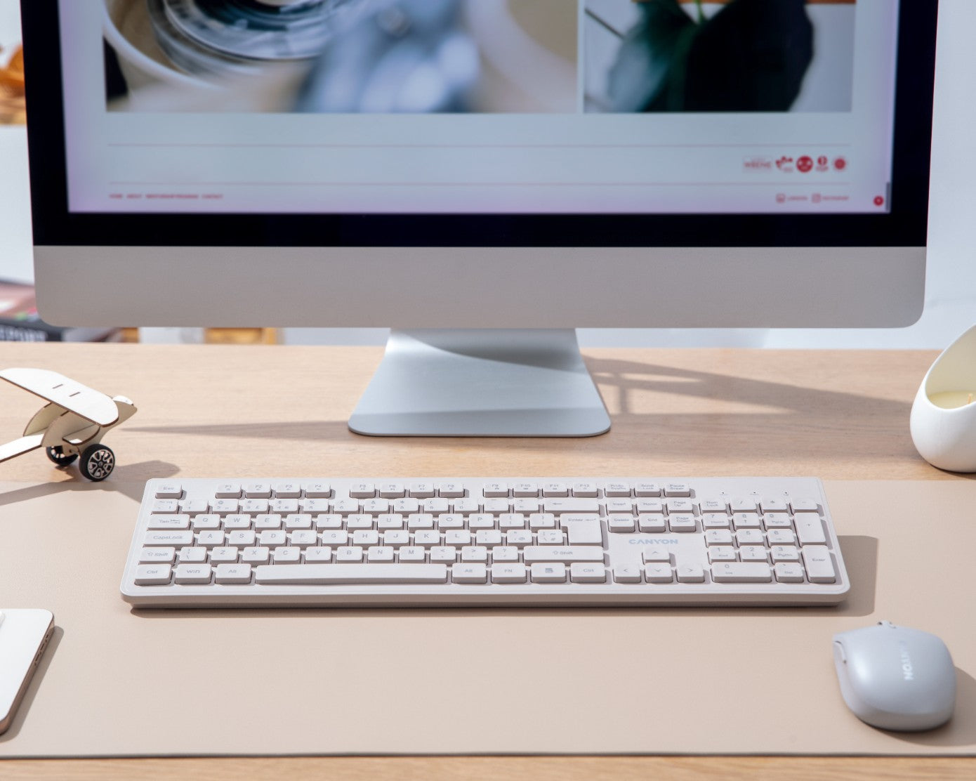Leise 2,4GHz kabellose Tastatur für die Arbeit Canyon HKB-W01 beige
