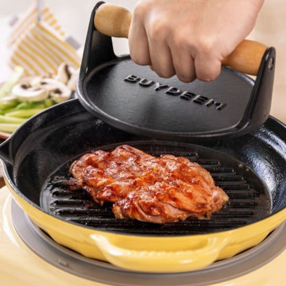 Buydeem CP553 Enamelled Cast Iron Grill Pan 26 cm Pastel Yellow