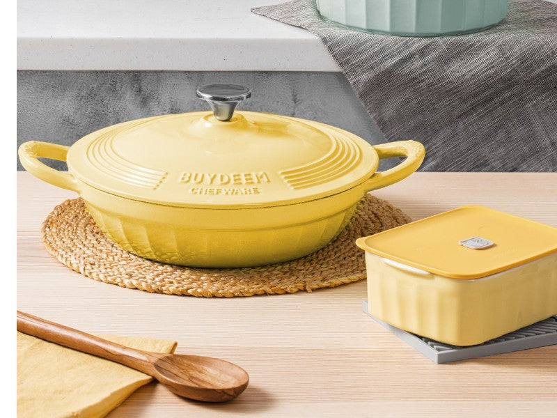 Buydeem CP581 Enameled Cast Iron Pot 3.3L Pastel Yellow
