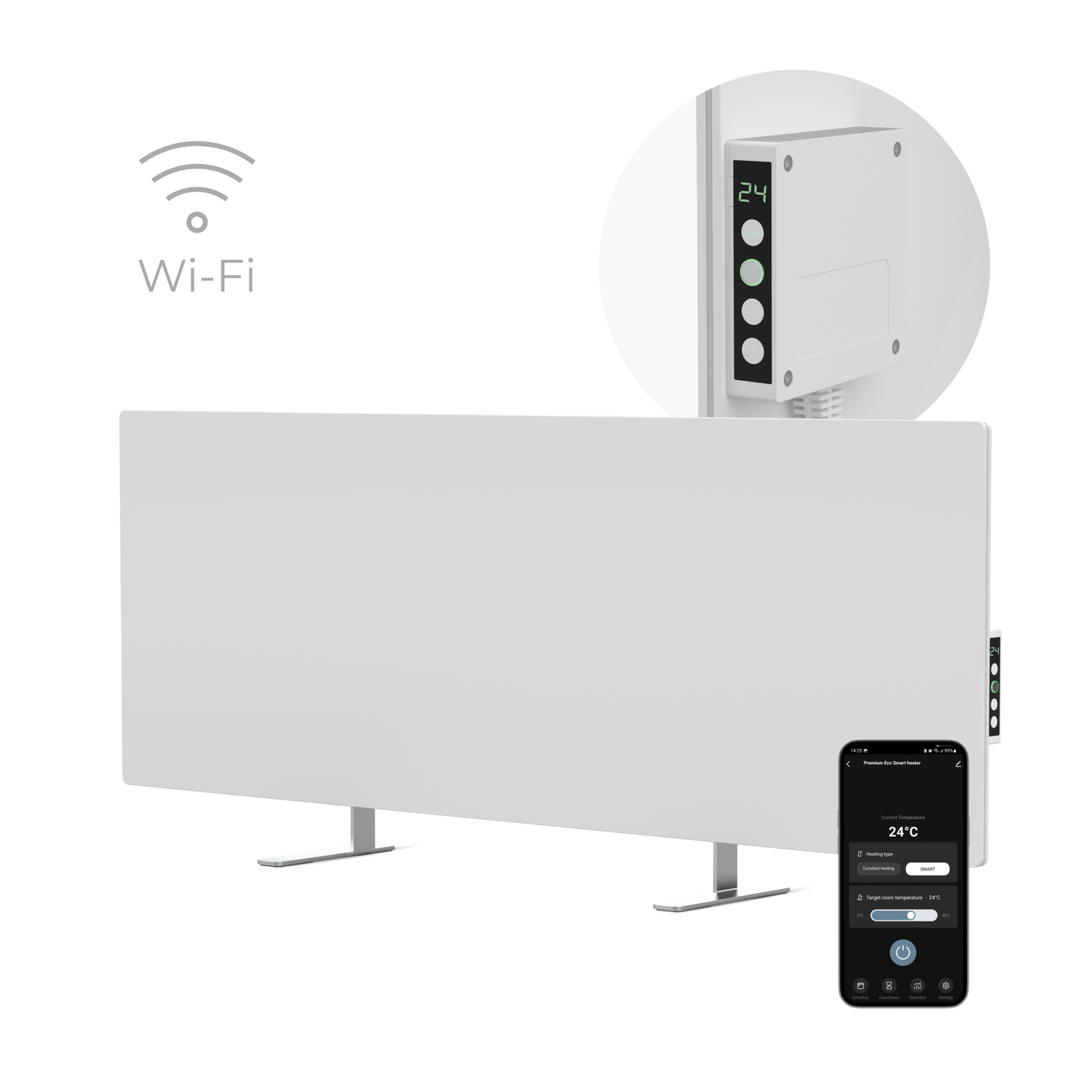 Elektrische Glasheizung Slim 1 cm Infrarot 700W Aeno Smart weiß