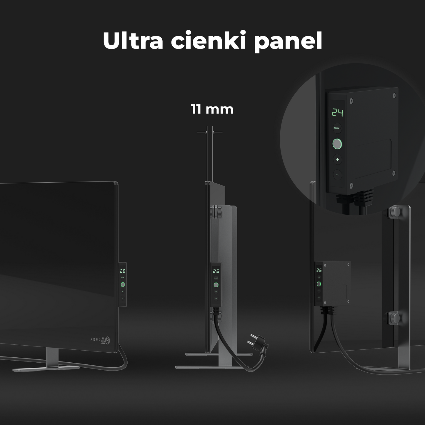 Schlanker elektrischer Glasheizkörper 1 cm Infrarot 700W Aeno Smart schwarz
