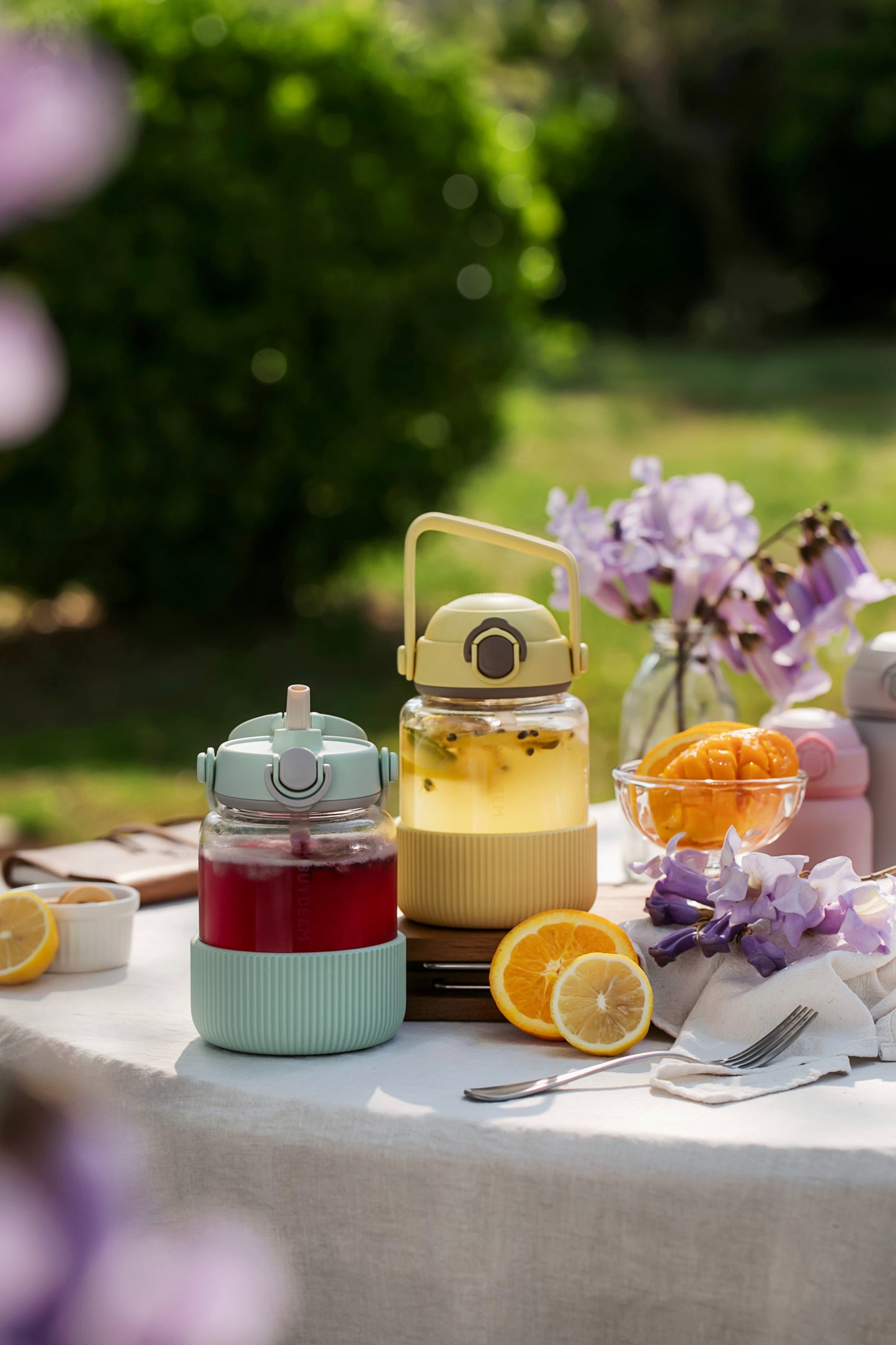 Buydeem DG710 1L Glass Bottle with Straw, Pastel Yellow