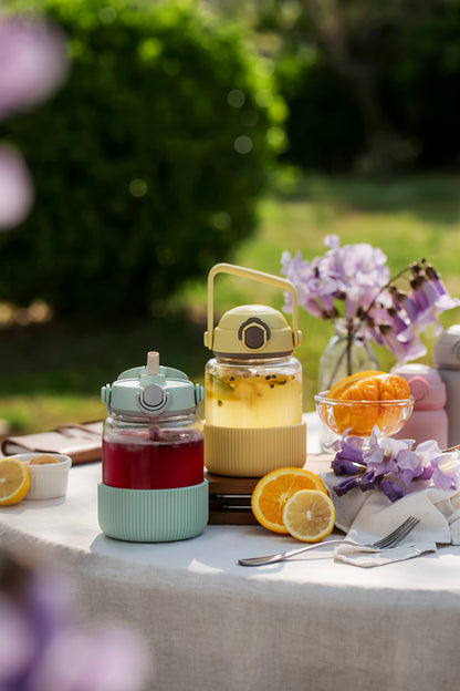 Buydeem DG710 1L Glass Bottle with Straw, Pastel Yellow