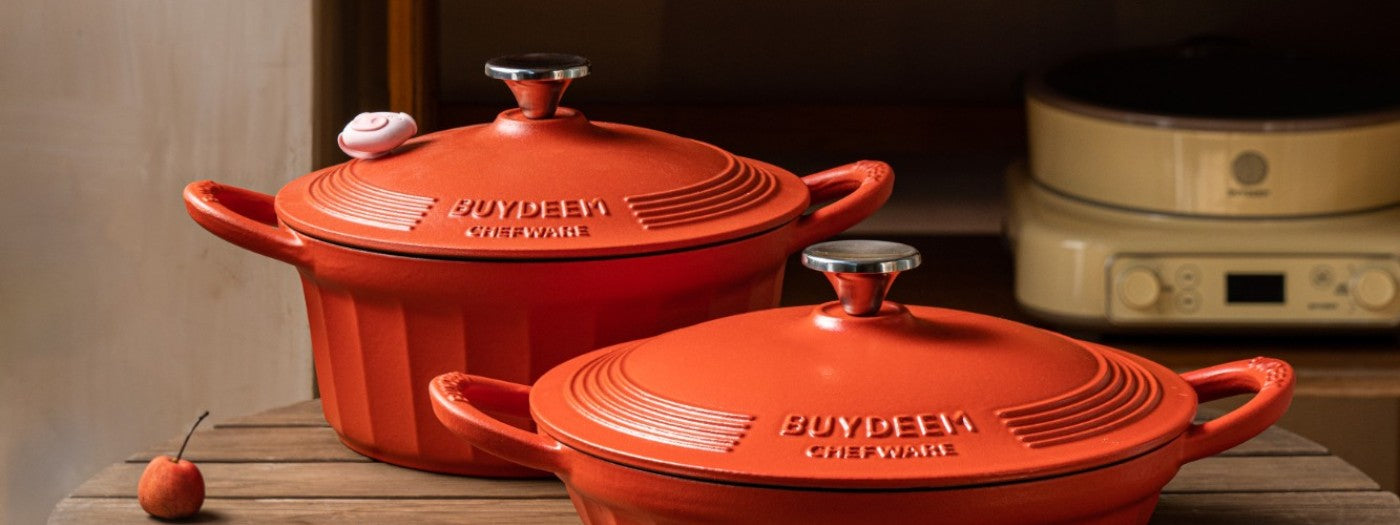 Buydeem CP541 Enamelled Cast Iron Pot 1.8L Kitchen Pastel Red