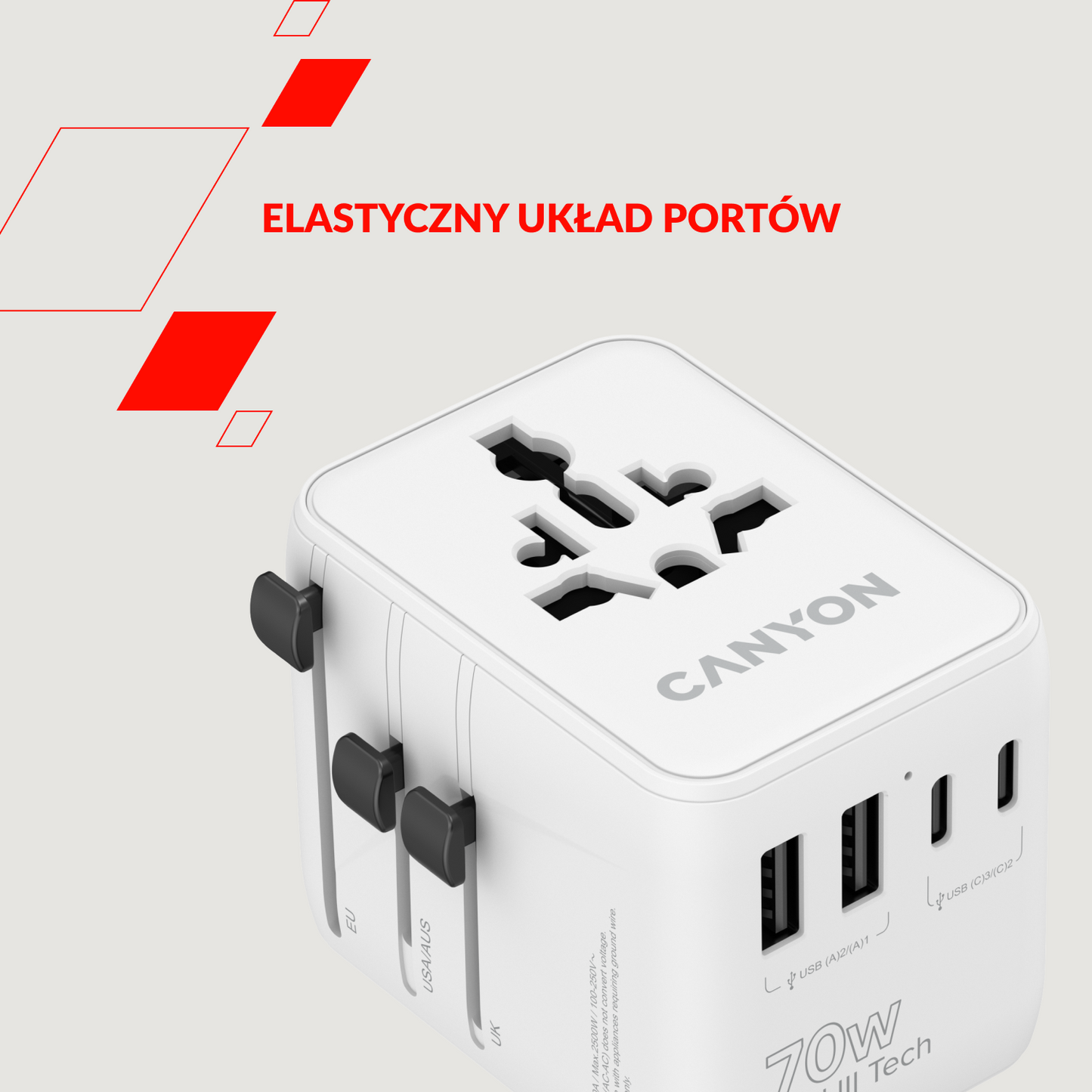 Canyon OnTour 70W EU/UK/US/AUS Travel Adapter White