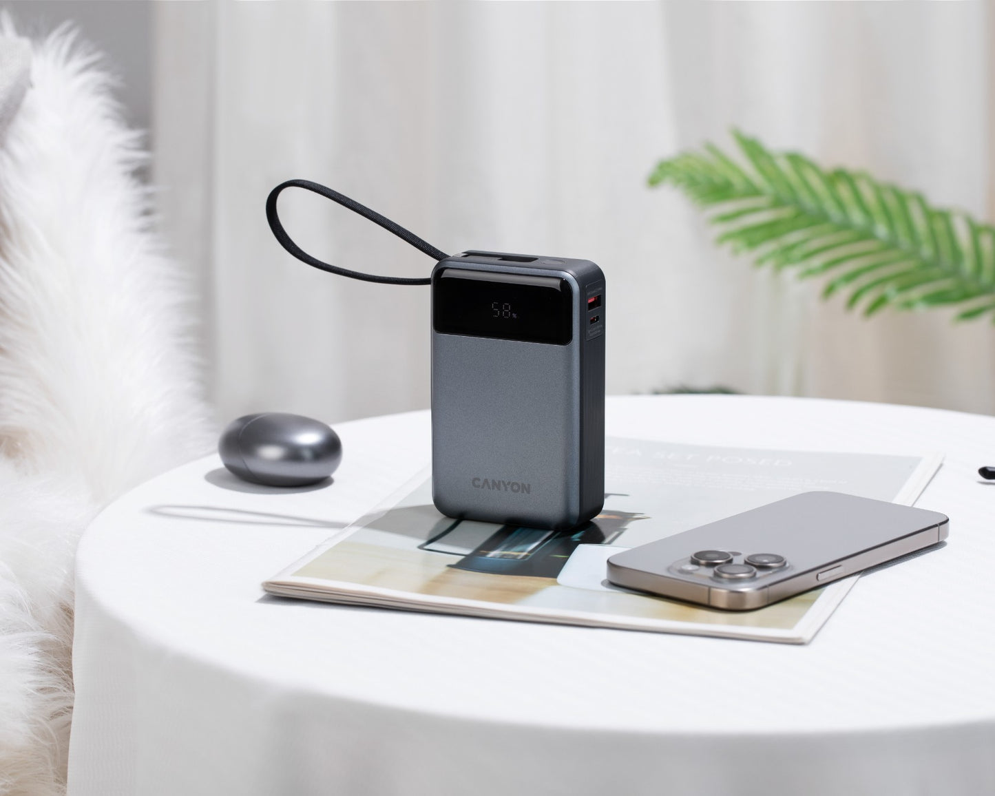 Powerbank 20000 mAh PD 65W z kablem Canyon OnPower 600 grafitowy