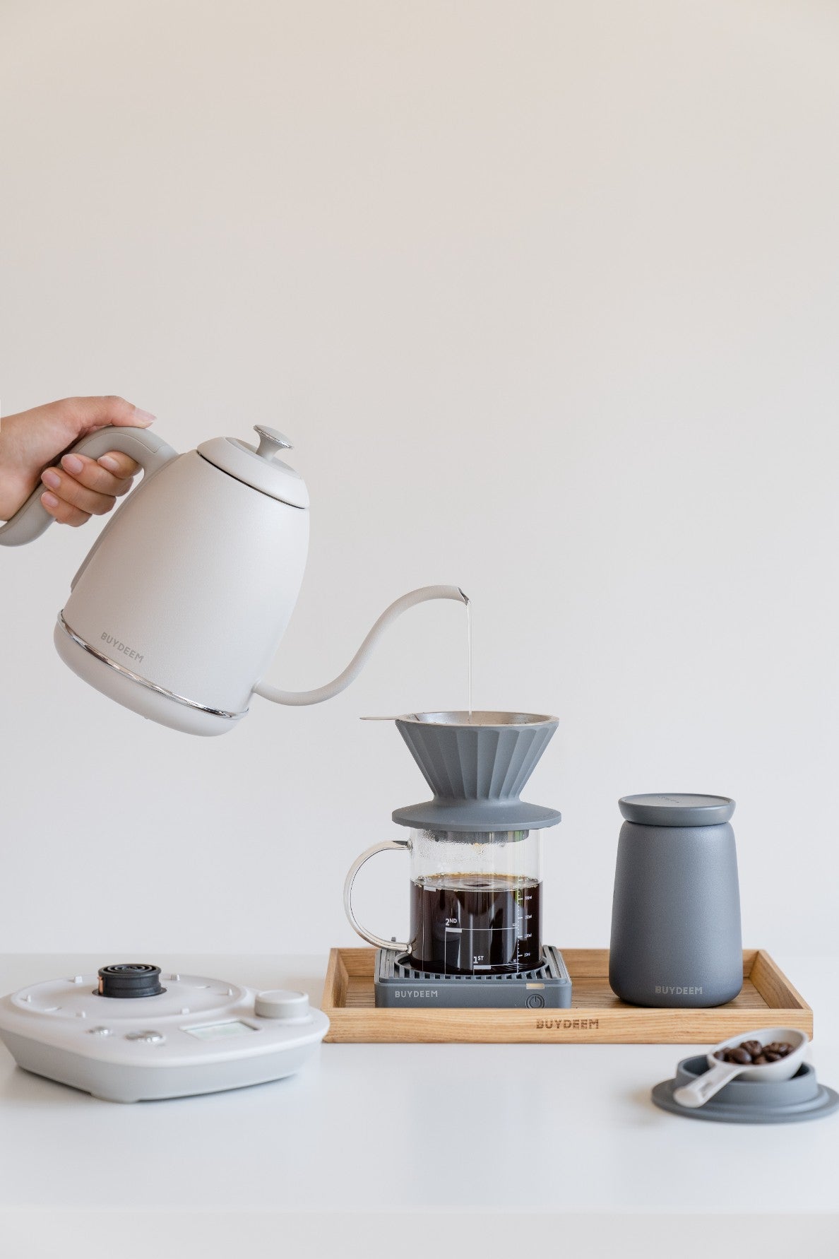 Buydeem K821 Gooseneck Electric Kettle with Temperature Control, Pastel Cream