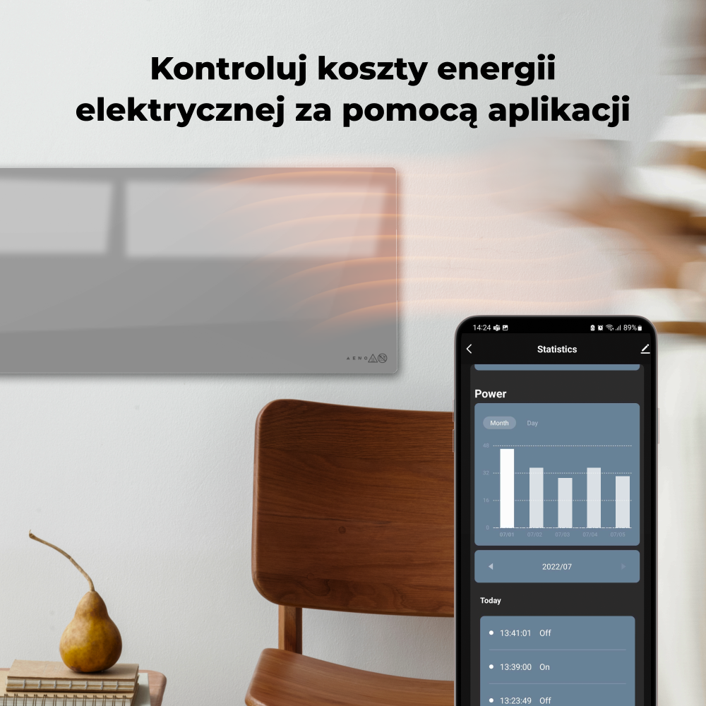 Elektrische Slim-Glasheizung 1 cm Infrarot 700W Aeno Smart Grau