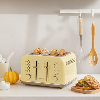 Buydeem DT640E 4-Slice Toaster with Defrost Function, Pastel Yellow