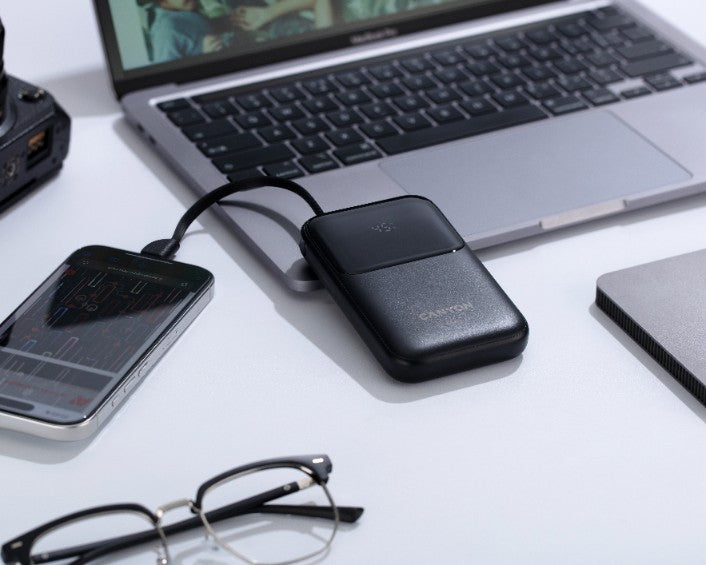 Canyon OnPower 101 10000 mAh 22.5W PD Power Bank with Cable, Black