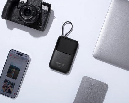 Canyon OnPower 101 10000 mAh 22.5W PD Power Bank with Cable, Black