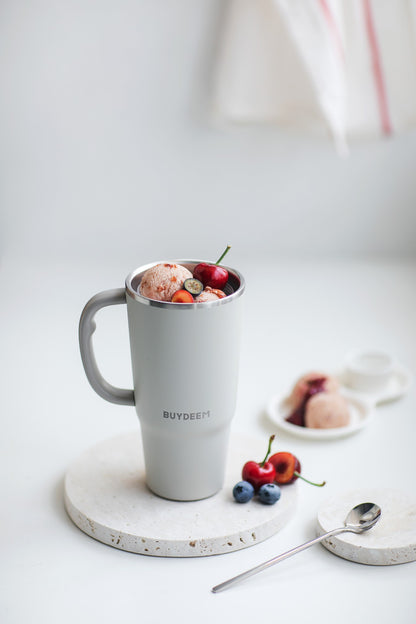 Buydeem DS57 700ml Insulated Tumbler with Straw, Oat White
