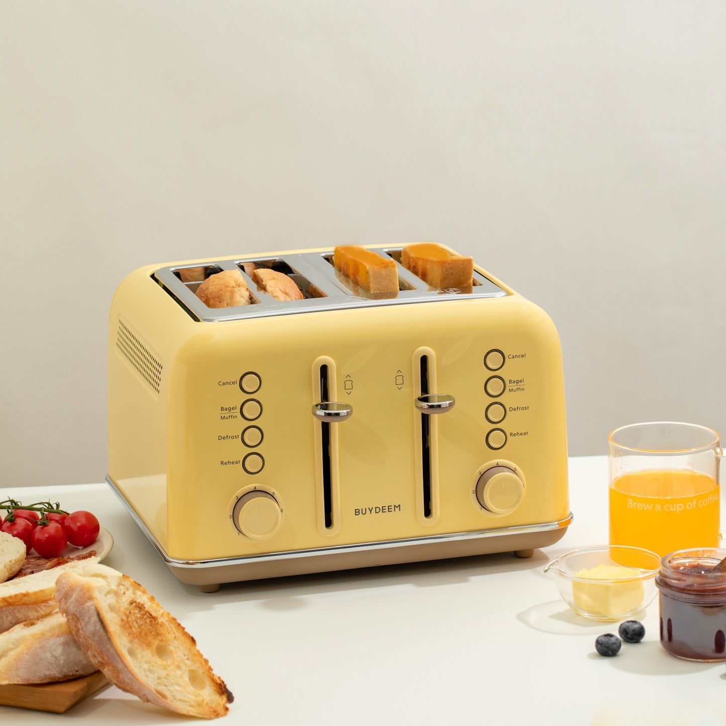 Buydeem DT640E 4-Slice Toaster with Defrost Function, Pastel Yellow