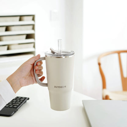Buydeem DS57 700ml Insulated Tumbler with Straw, Oat White