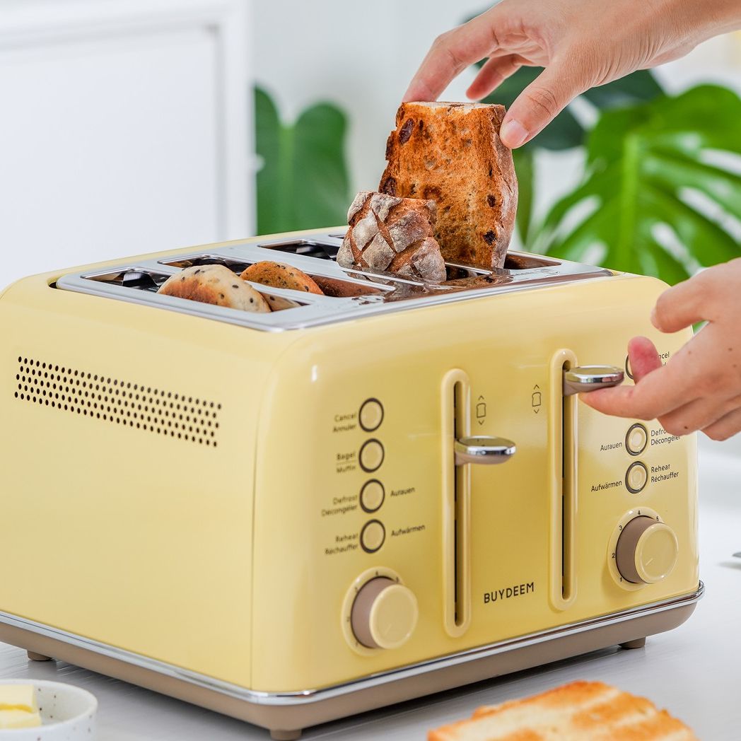 Buydeem DT640E 4-Slice Toaster with Defrost Function, Pastel Yellow