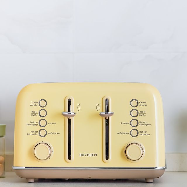 Buydeem DT640E 4-Slice Toaster with Defrost Function, Pastel Yellow